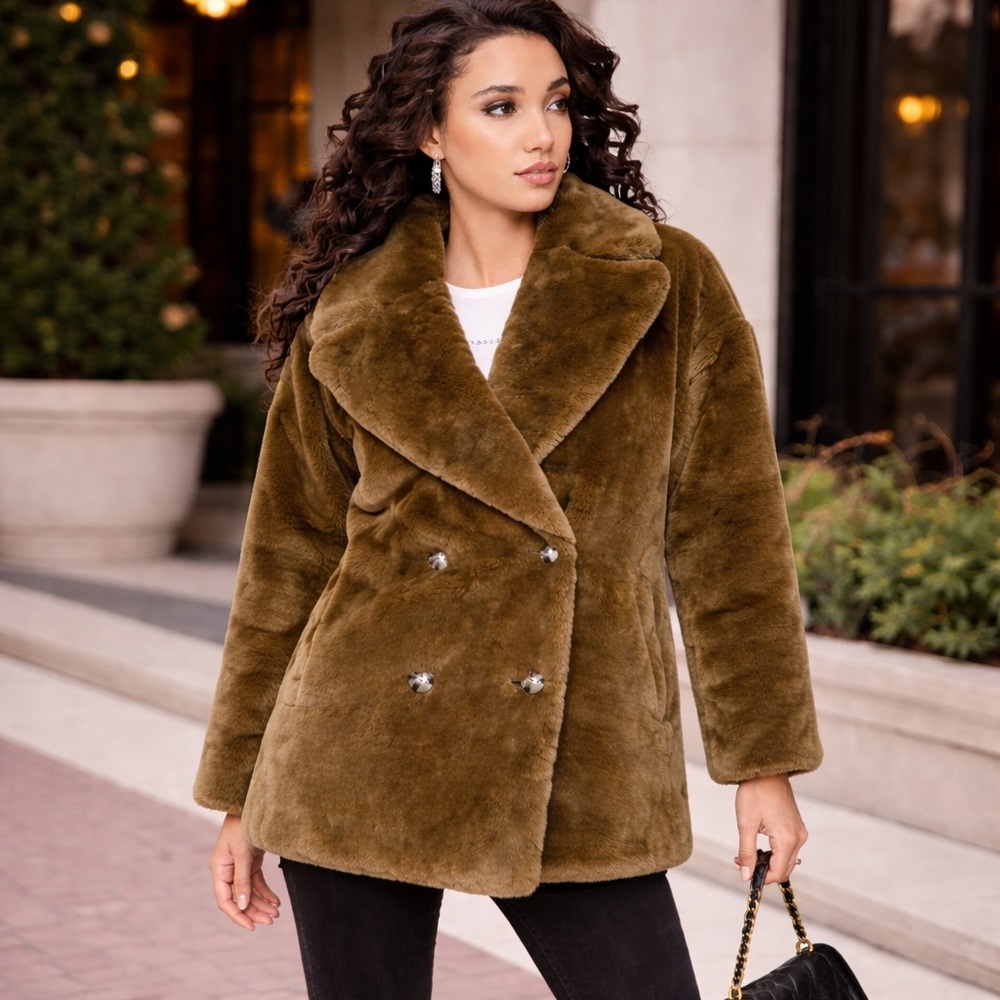 Topshop Ally Double Breasted Faux Fur Blazer Coat Size 4 US NWT